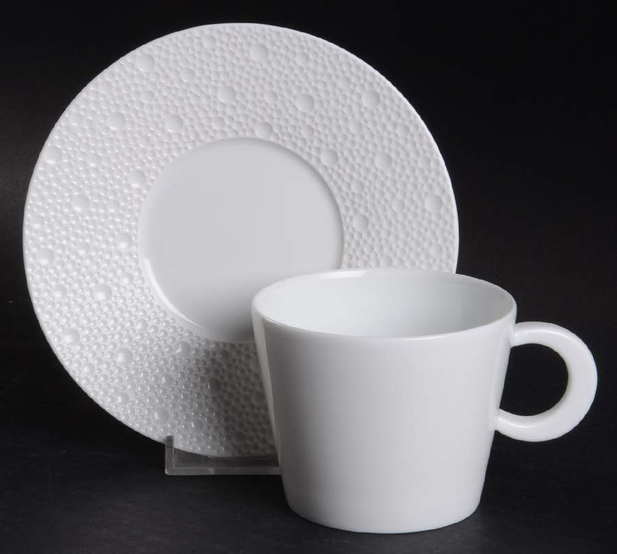 Ecume White Flat Cup & Saucer Set by Bernardaud-1
