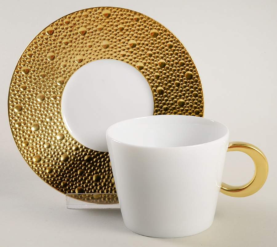 Ecume Gold Flat Cup & Saucer Set by Bernardaud-1