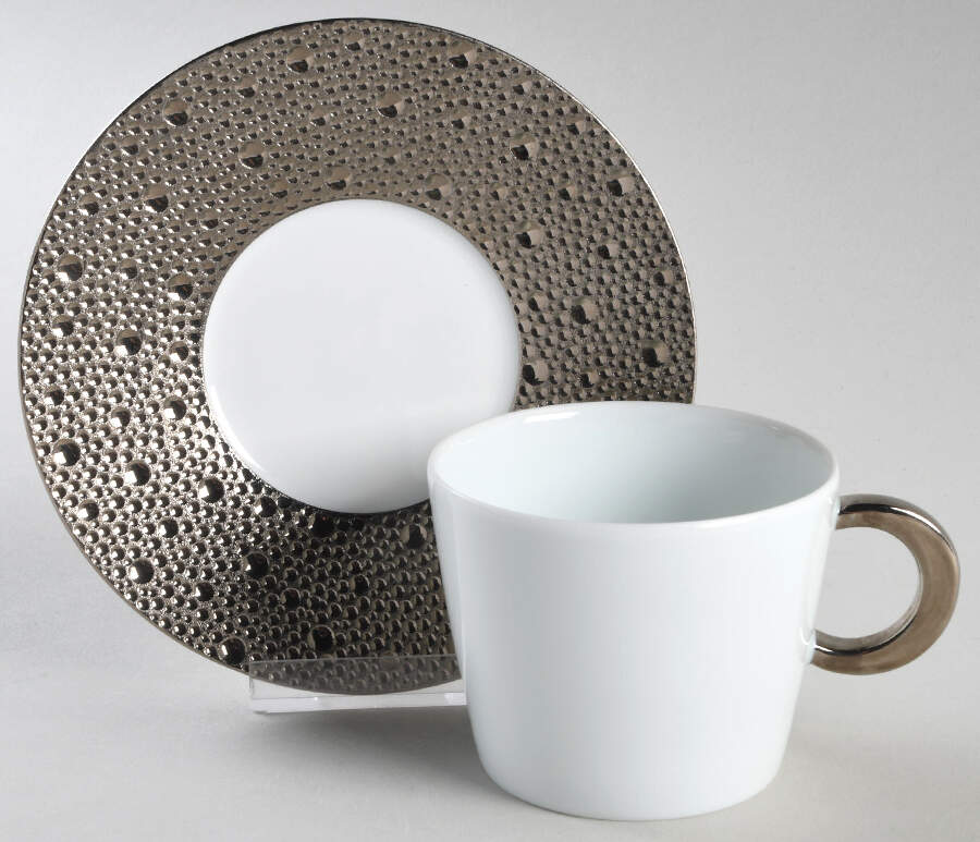 Ecume Silver Flat Cup & Saucer Set by Bernardaud-1