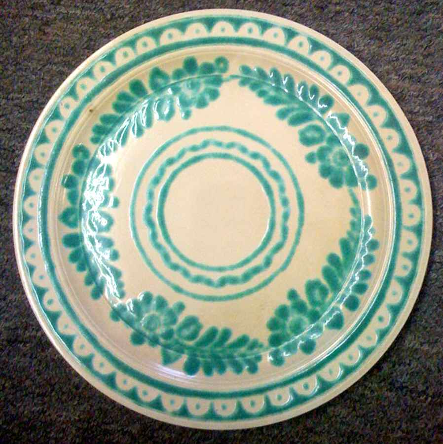 Olinala Aztec Green Dinner Plate by Bird Pottery-1