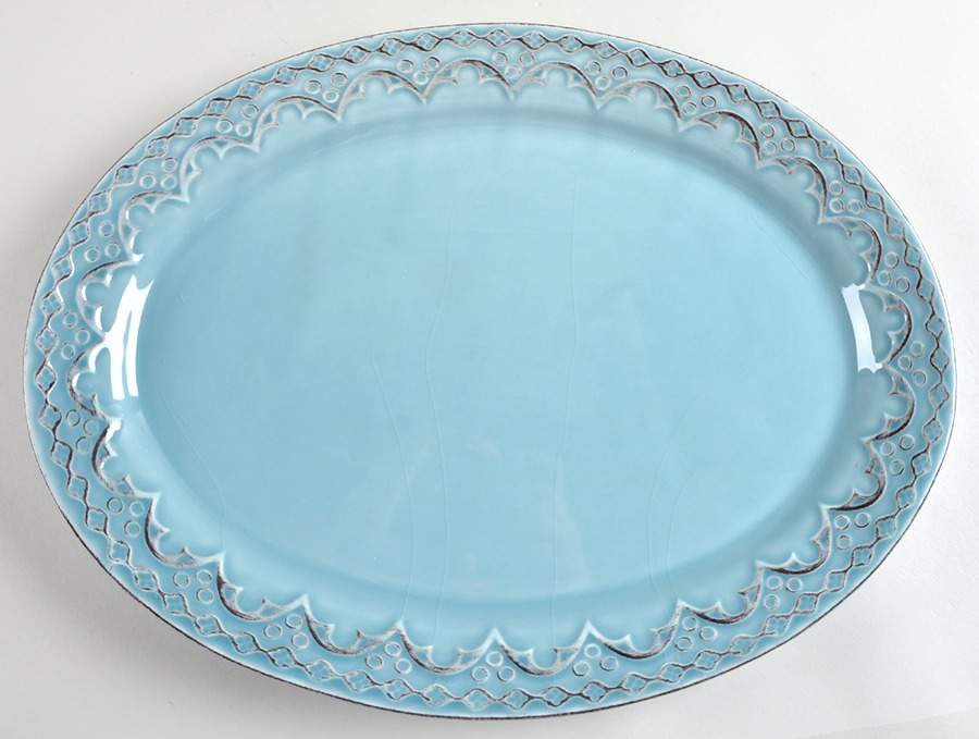 Lisbon Blue 15" Oval Serving Platter by Bombay-1