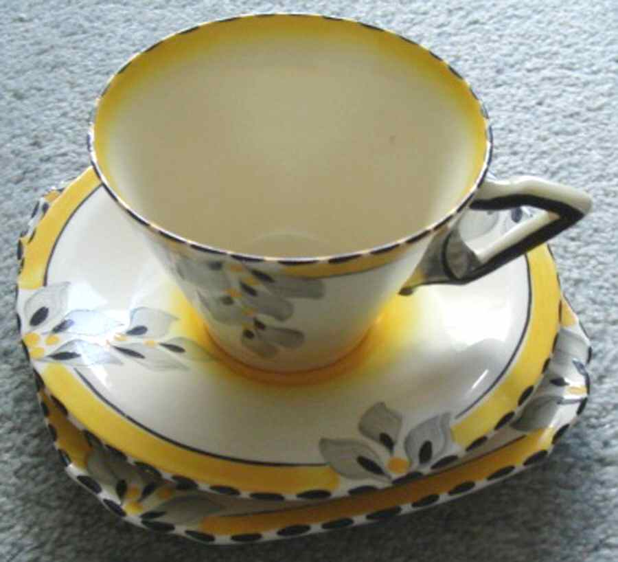Bouquet (Yellow Black) Flat Cup & Saucer Set by Burgess & Leigh-1