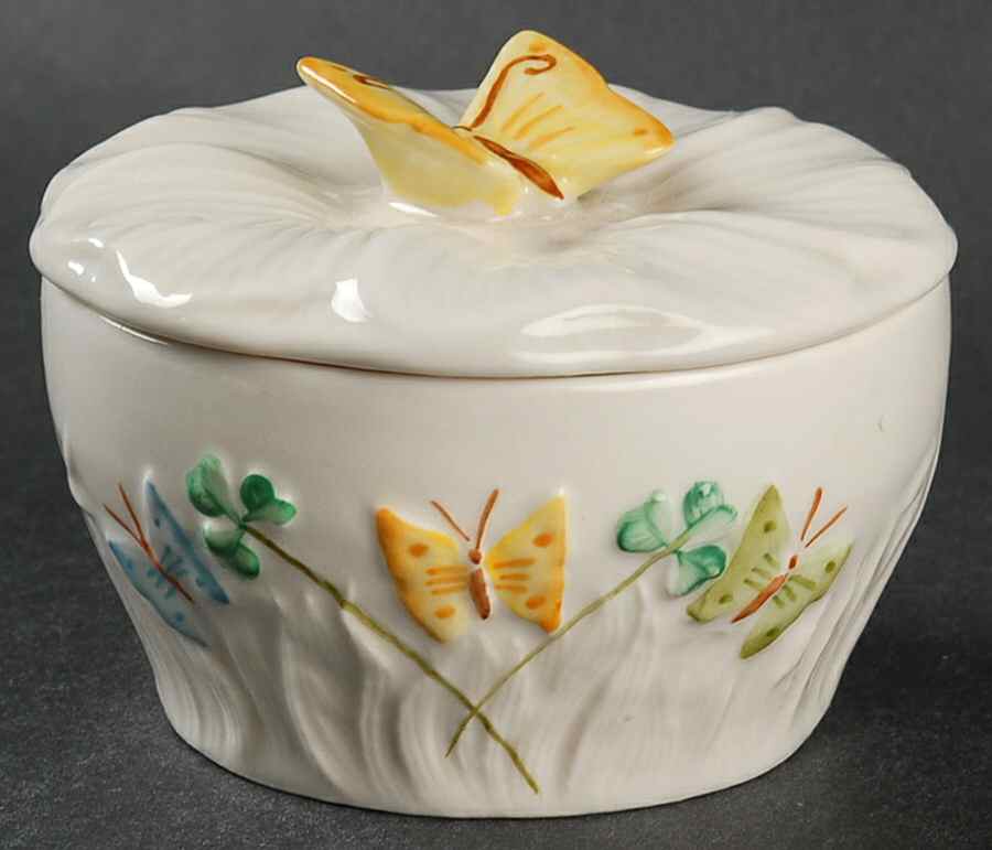 Summer Butterfly Trinket Box & Lid by Belleek Pottery (Ireland)-1