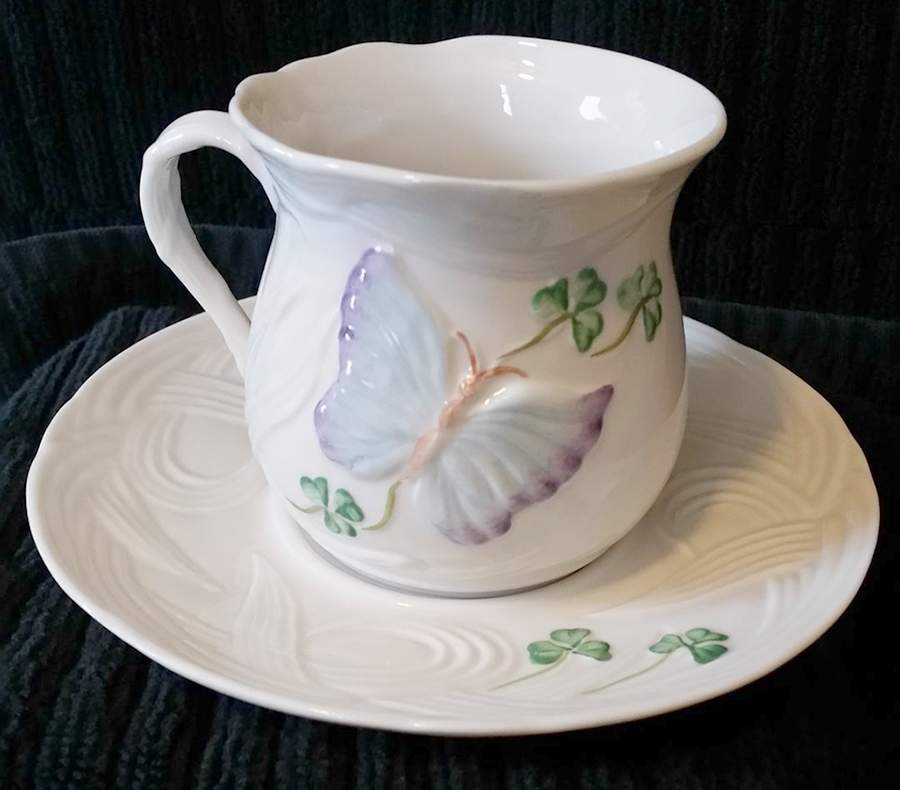 Summer Butterfly Flat Cup & Saucer Set by Belleek Pottery (Ireland)-1