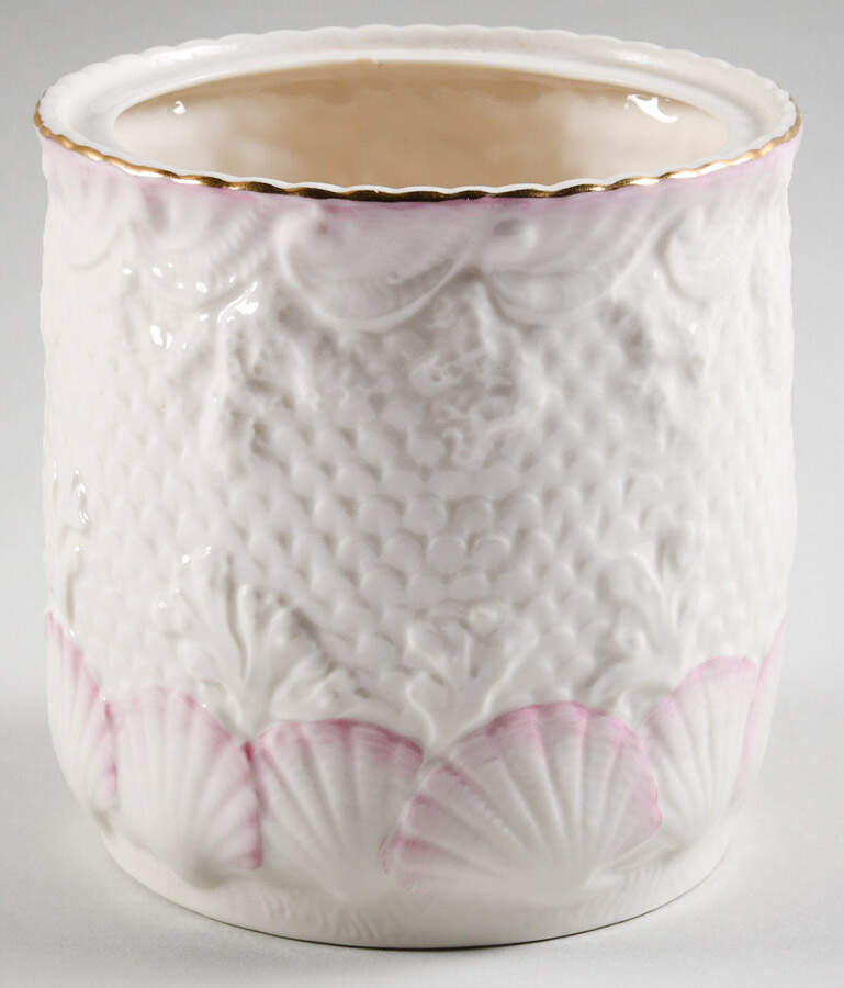 New Shell Pink (Gold Trim) Biscuit Barrel No Lid by Belleek Pottery (Ireland)-1