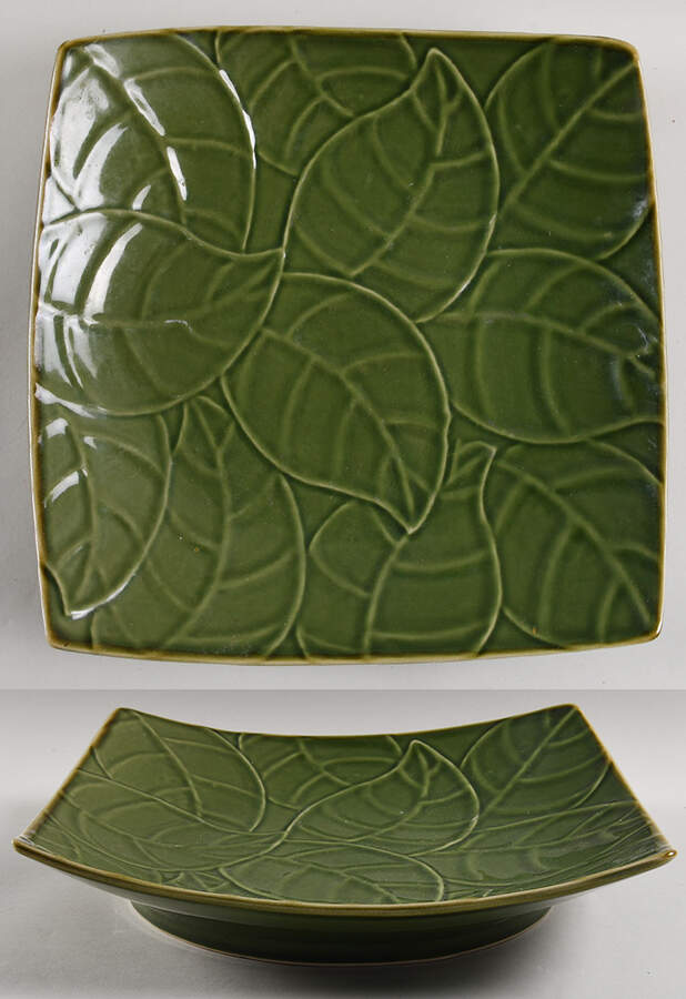 Tea Leaves Green 12" Square Serving Platter by Baum Brothers-1