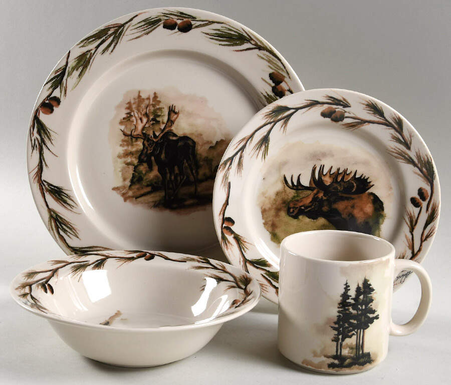 Woodland Moose 4 Piece Place Setting by Big Sky Carvers-1