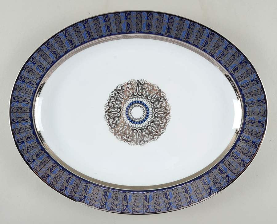 Eventail Blue 15" Oval Serving Platter by Bernardaud-1