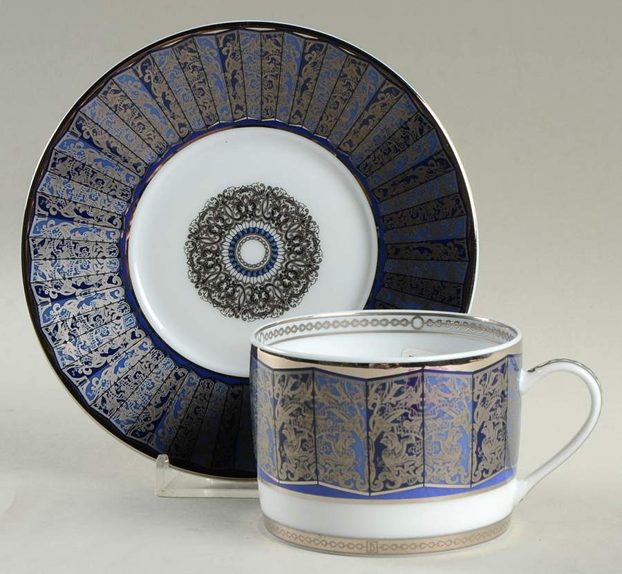 Eventail Blue Flat Cup & Saucer Set by Bernardaud-1