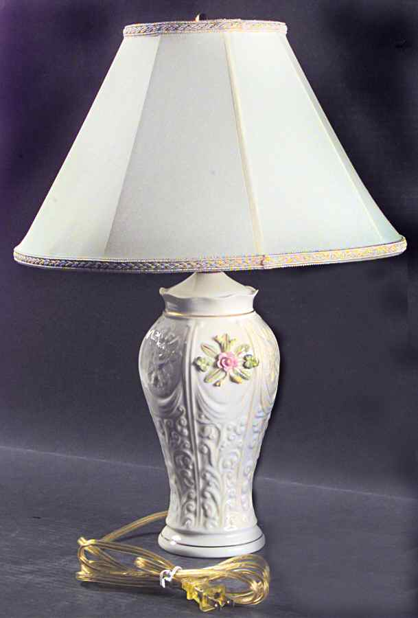 Romantic Rose 10" Electric Lamp & Shade by Belleek Pottery (Ireland)-1