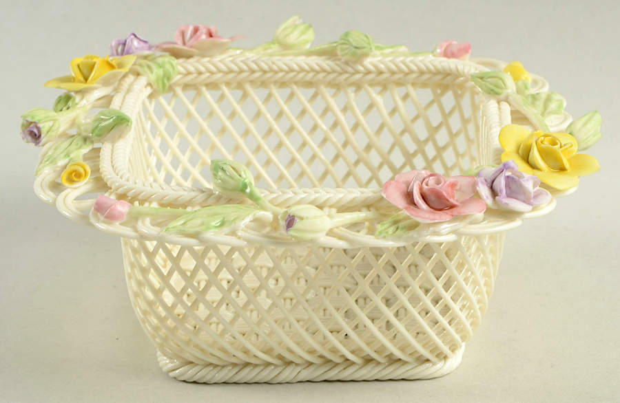Basketware 5" Square Basket by Belleek Pottery (Ireland)-1
