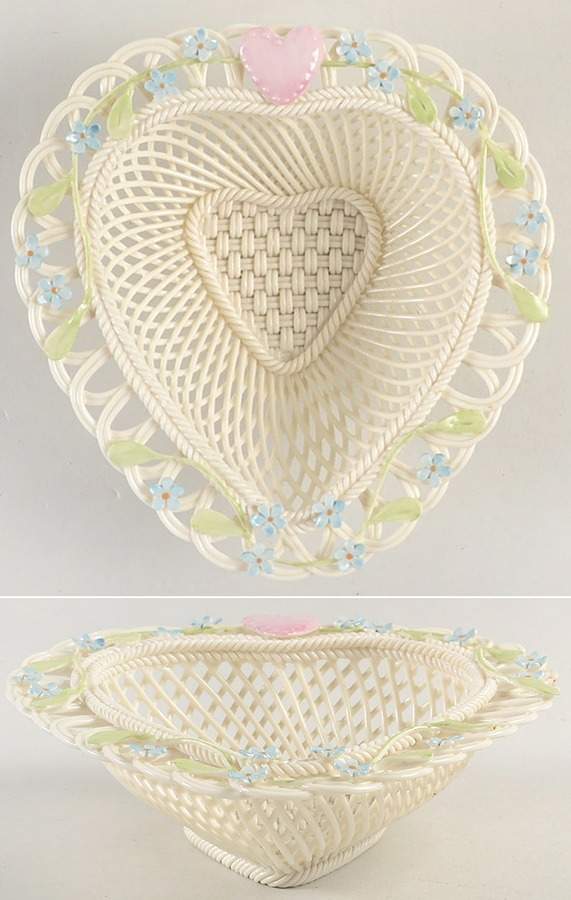 Basketware Love Heart Basket by Belleek Pottery (Ireland)-1