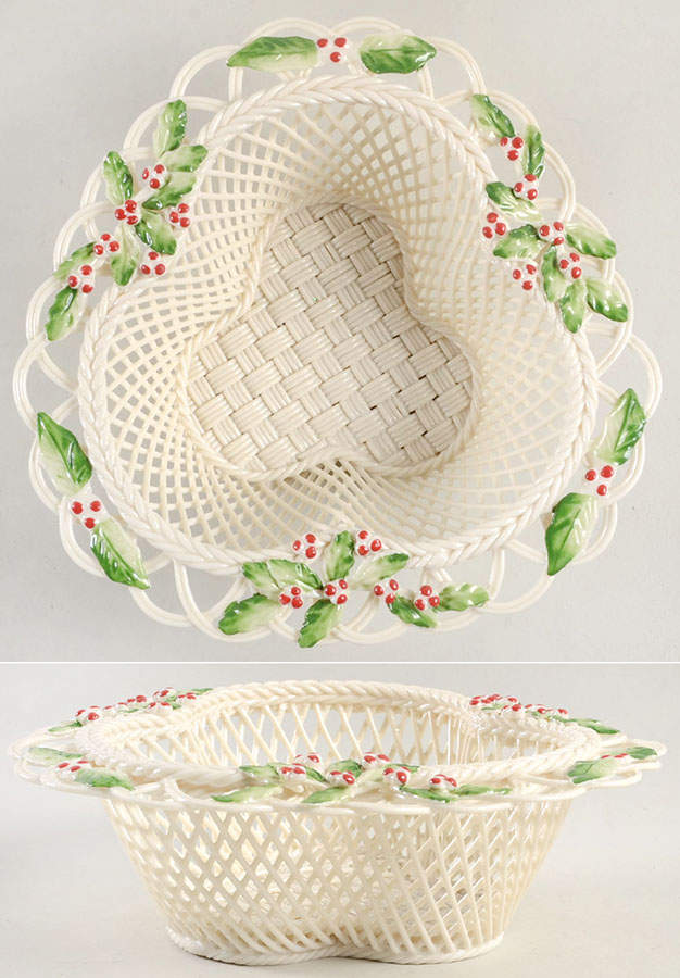 Basketware Holly Berry Basket by Belleek Pottery (Ireland)-1