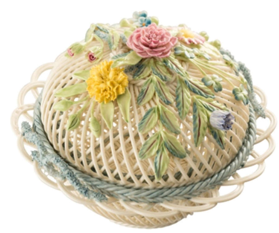 Basketware 6" Covered Round Basket by Belleek Pottery (Ireland)-1