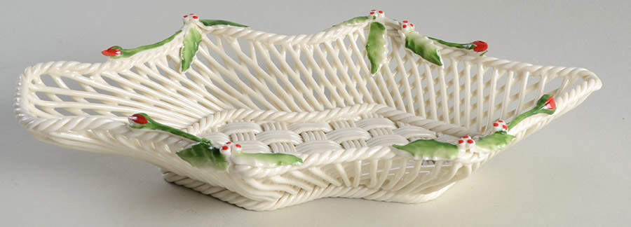 Basketware Holly & Ivy Basket by Belleek Pottery (Ireland)-1