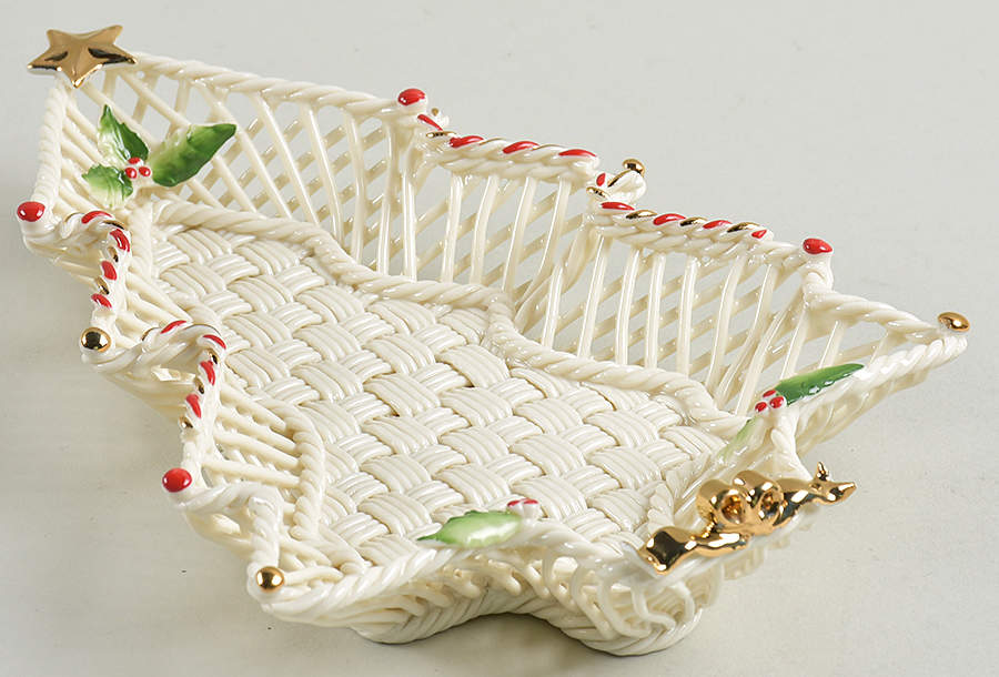 Basketware Christmas Tree Basket by Belleek Pottery (Ireland)-1