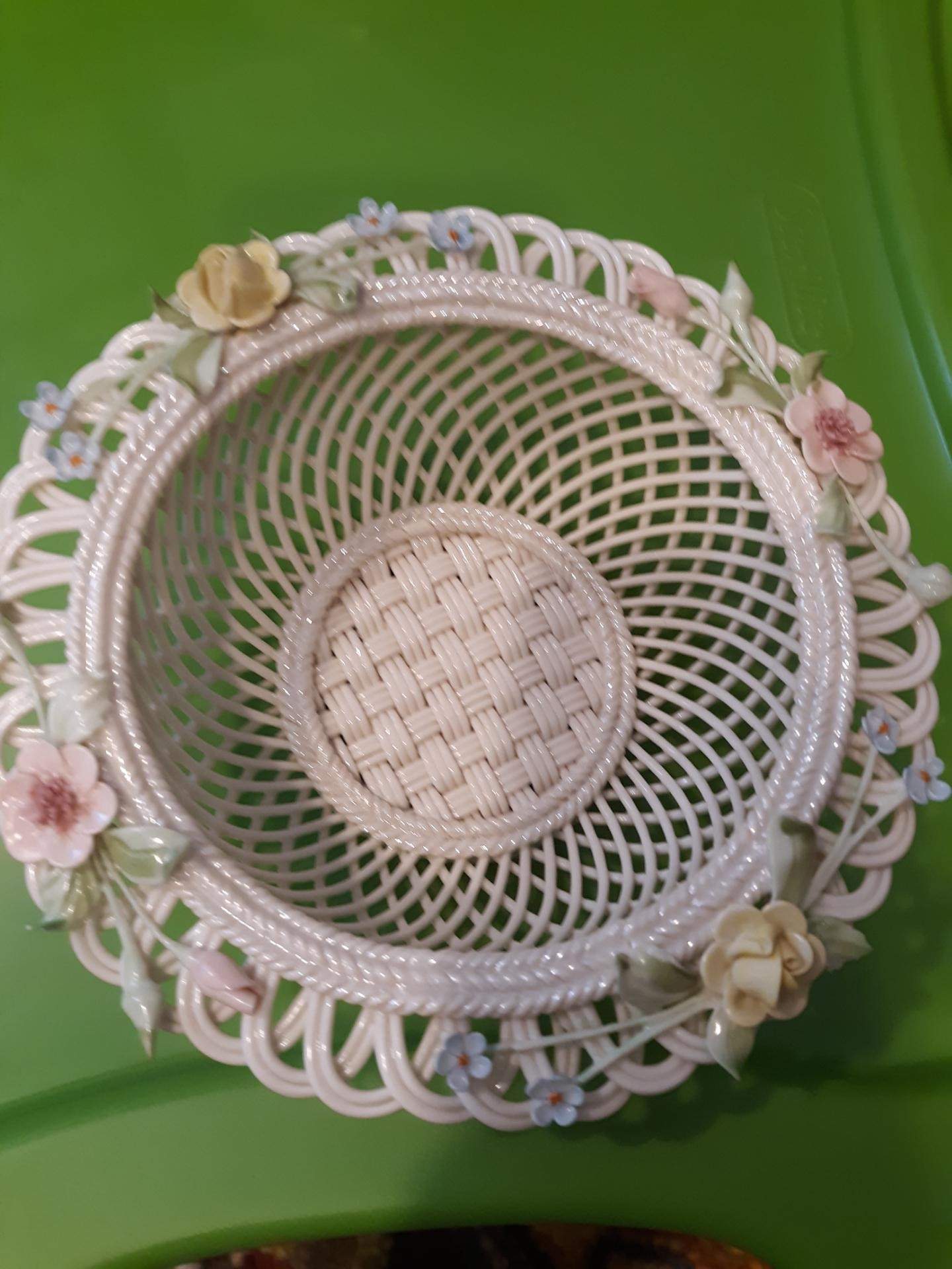 Basketware Round Floral Basket by Belleek Pottery (Ireland)-1