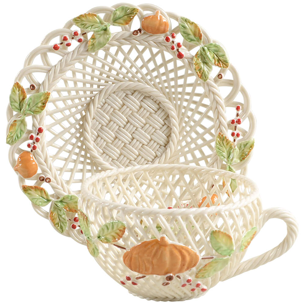 Basketware Cup & Saucer Basket by Belleek Pottery (Ireland)-1