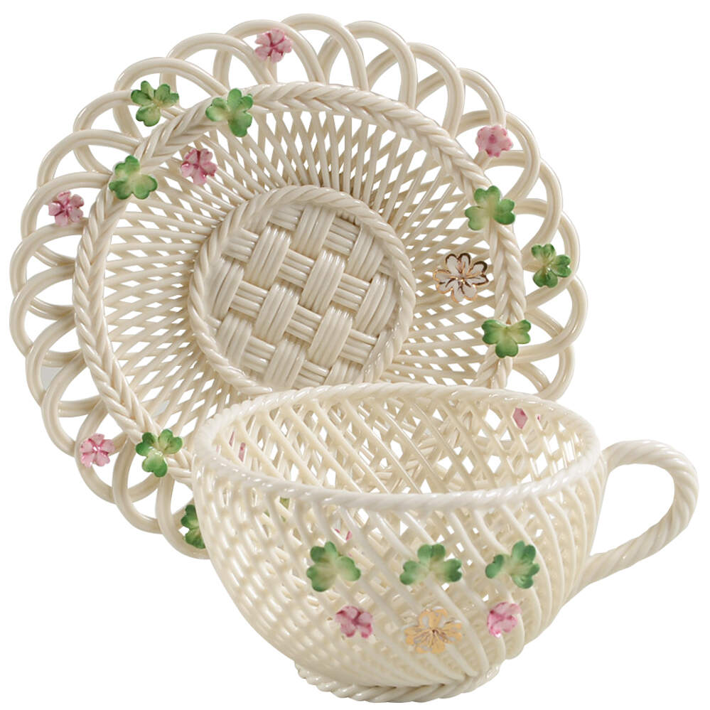 Basketware Cup & Saucer Basket by Belleek Pottery (Ireland)-1