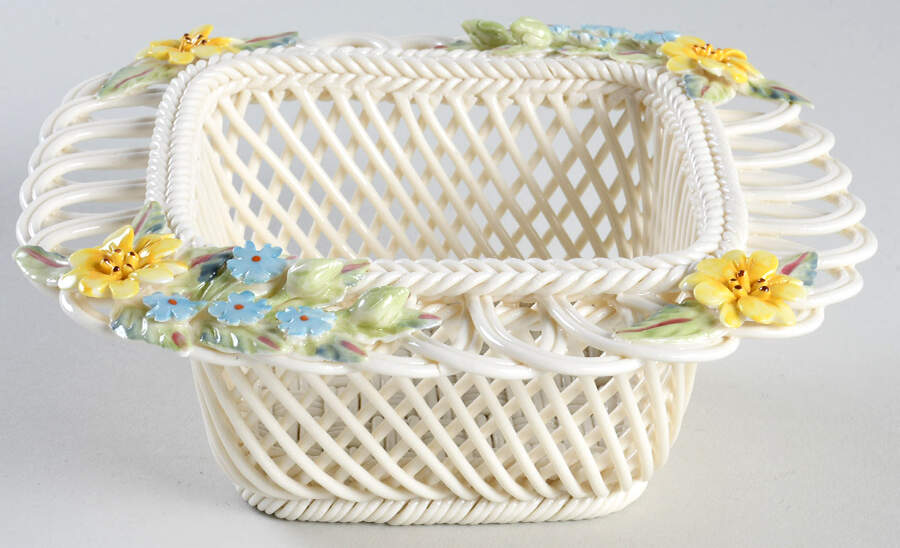 Basketware 5" Square Basket by Belleek Pottery (Ireland)-1