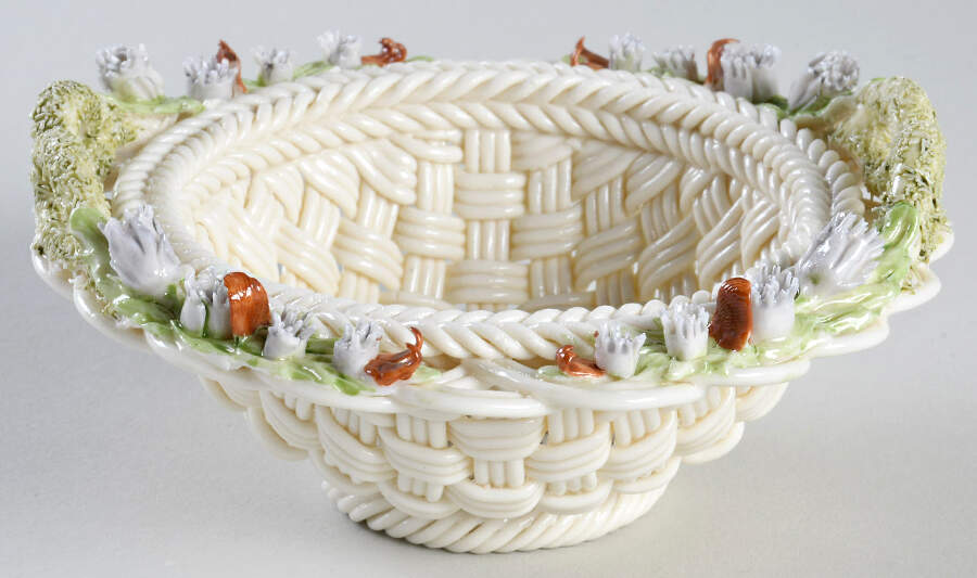 Basketware 4" Round Basket by Belleek Pottery (Ireland)-1