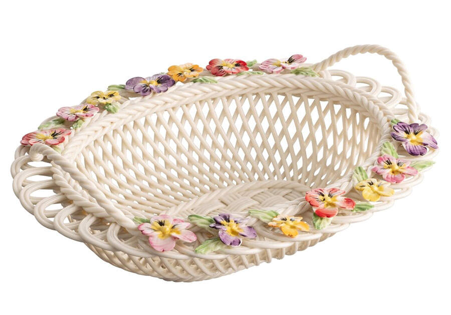 Basketware Pansy Oval Basket by Belleek Pottery (Ireland)-1