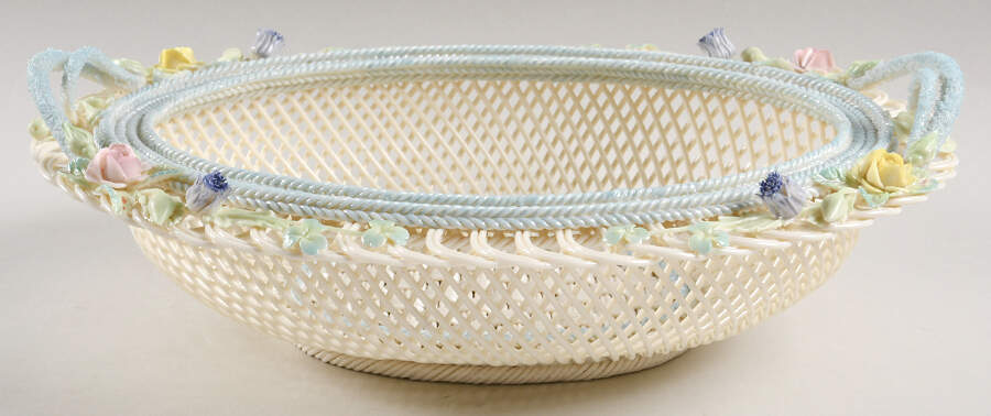 Basketware 12" Oval Basket No Lid by Belleek Pottery (Ireland)-1