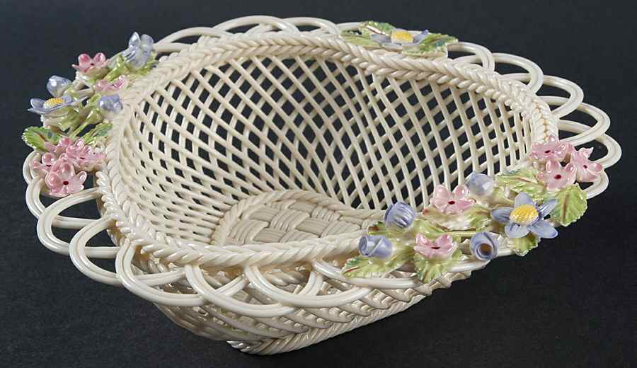 Basketware Spring Violets Basket by Belleek Pottery (Ireland)-1