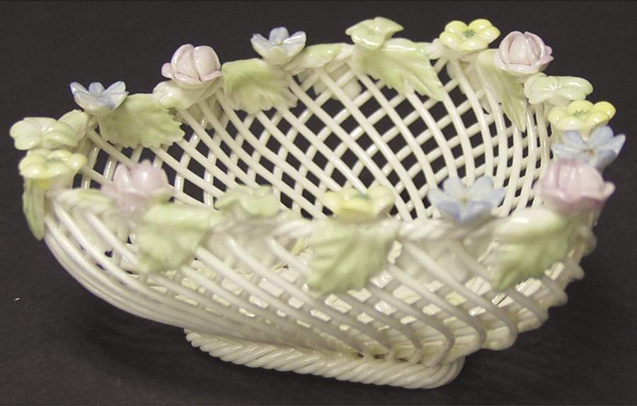 Basketware Floral Heart Basket by Belleek Pottery (Ireland)-1