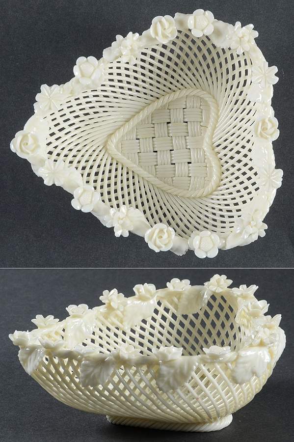 Basketware No Color Floral Heart Basket by Belleek Pottery (Ireland)-1