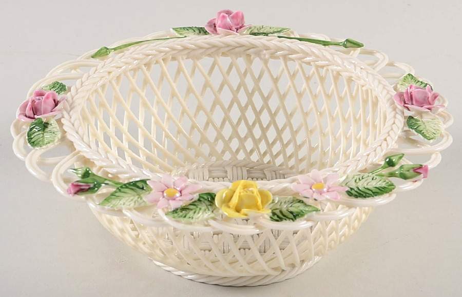 Basketware Rose Gerbera Basket by Belleek Pottery (Ireland)-1