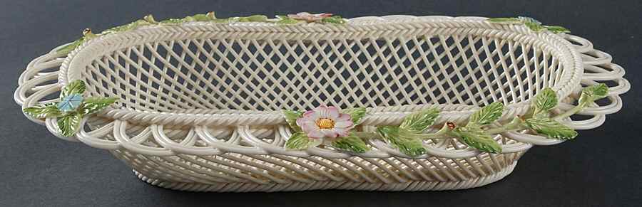 Basketware 10" Oval Pierced Basket by Belleek Pottery (Ireland)-1