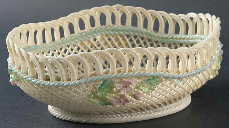 Basketware 7" Oval Basket by Belleek Pottery (Ireland)-1
