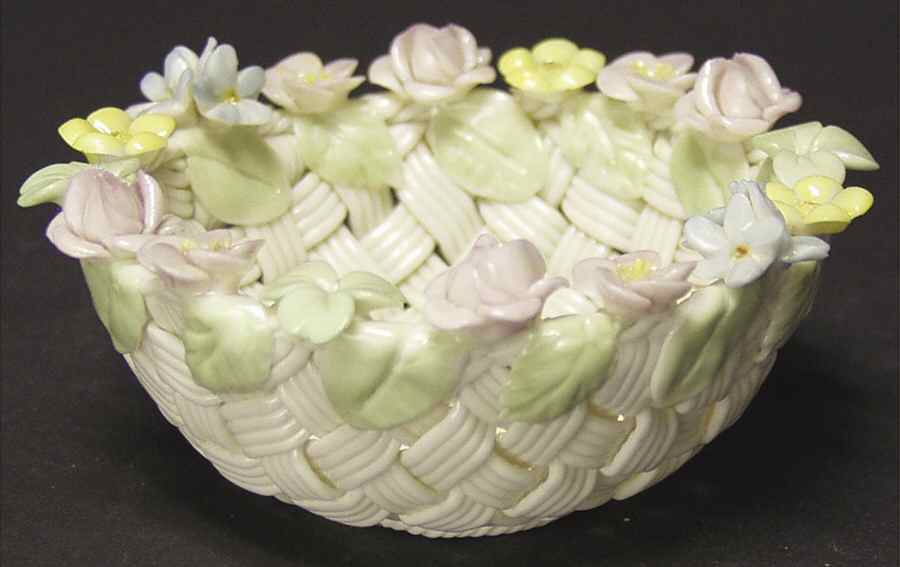 Basketware Birds Nest Basket by Belleek Pottery (Ireland)-1