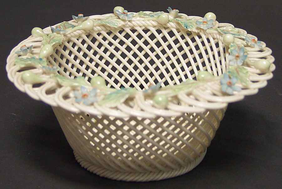 Basketware Forget Me Not Basket by Belleek Pottery (Ireland)-1