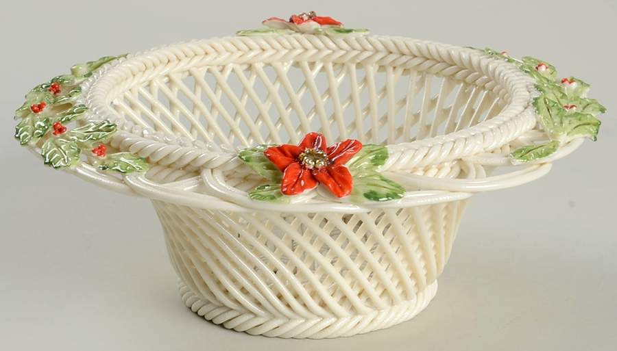 Basketware Poinsettia Christmas Basket by Belleek Pottery (Ireland)-1