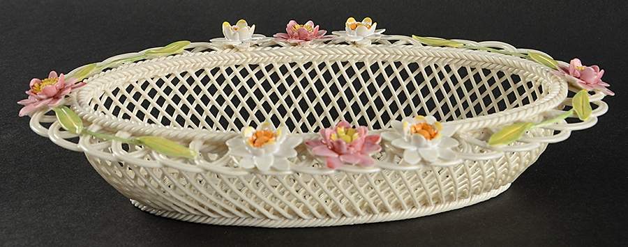 Basketware Lily Blossoms Basket by Belleek Pottery (Ireland)-1