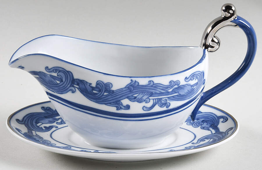 Asian Garden Gravy Boat with Attached Underplate by Bombay-1