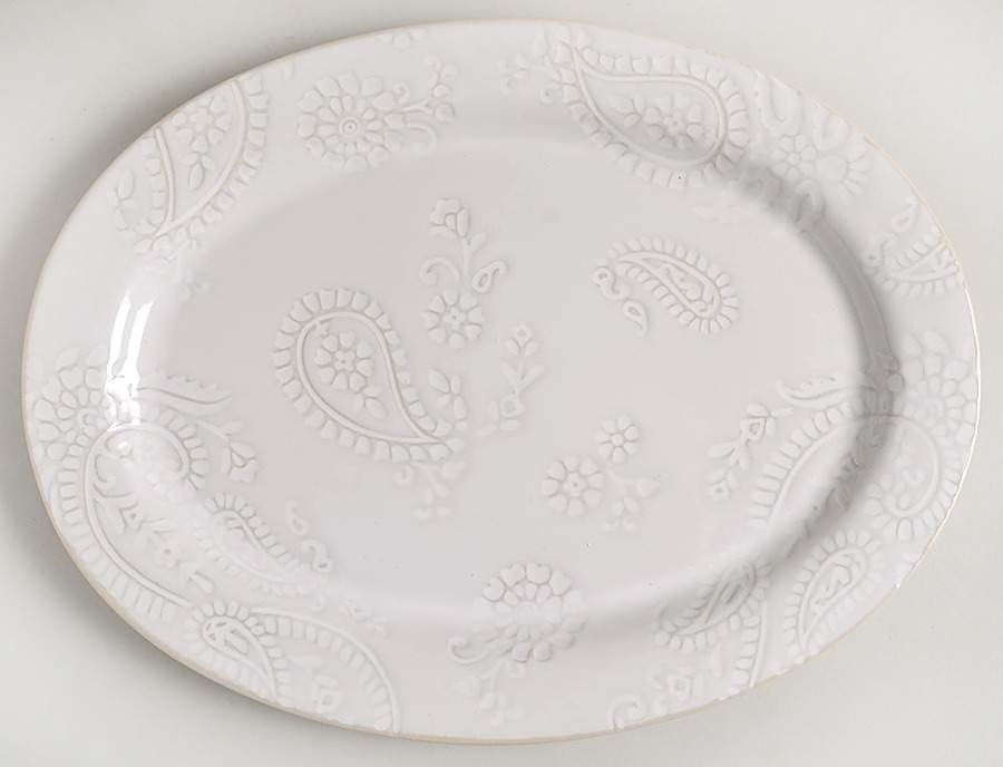 Paisley Vine Cream 14" Oval Serving Platter by BonJour-1
