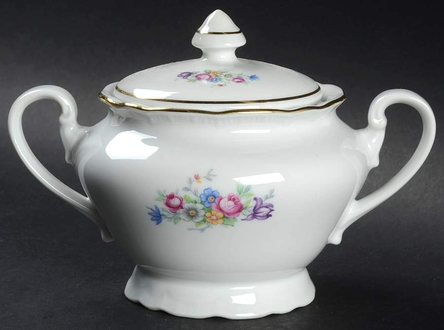 Bouquet (Small Floral, Ribbed Edge) Sugar Bowl & Lid by Bohemia Ceramic Works-1