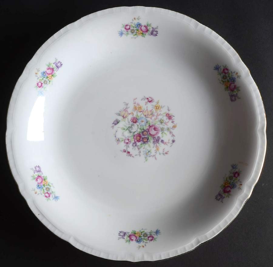 Bouquet (Small Floral, Ribbed Edge) 11" Deep Round Platter by Bohemia Ceramic Works-1