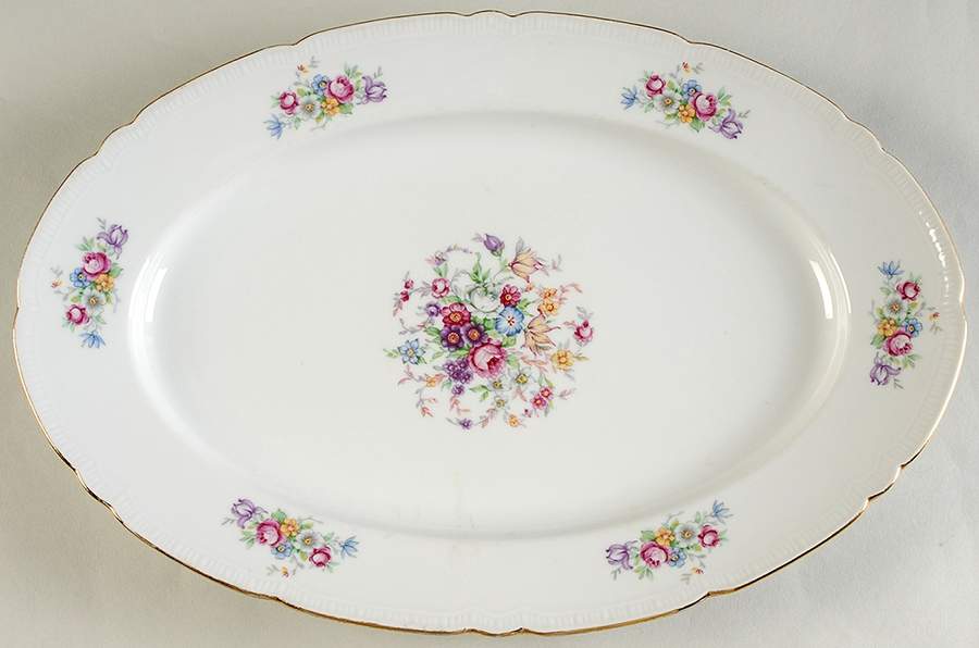 Bouquet (Small Floral, Ribbed Edge) 13" Oval Serving Platter by Bohemia Ceramic Works-1