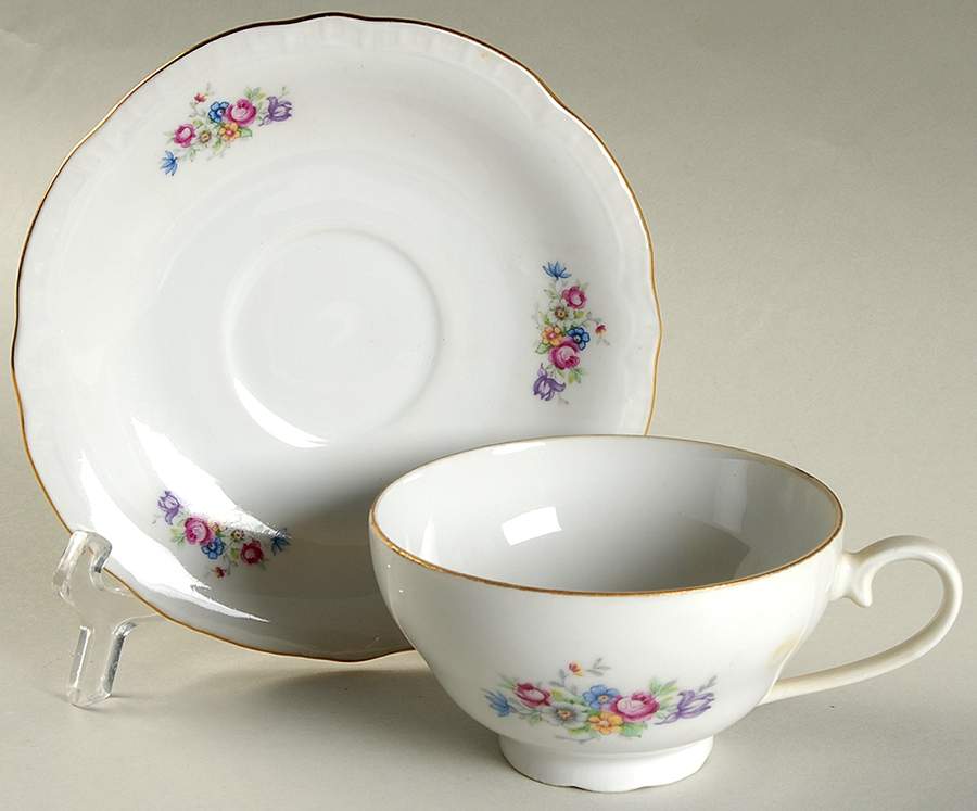 Bouquet (Small Floral, Ribbed Edge) Footed Cup & Saucer Set by Bohemia Ceramic Works-1
