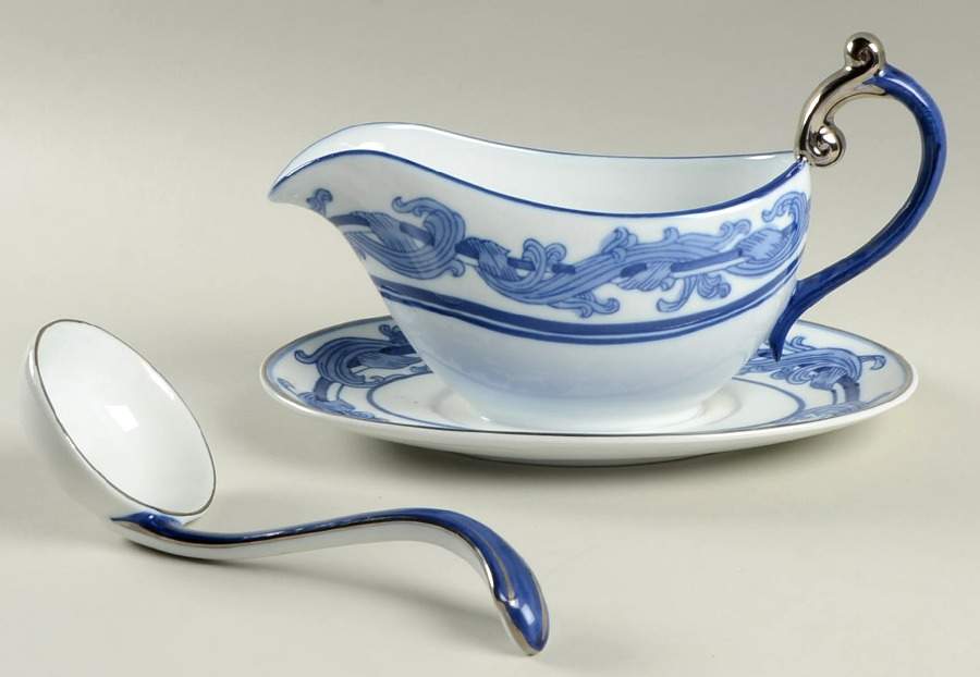 Asian Garden Gravy Boat Attached Underplate & Ladle by Bombay-1