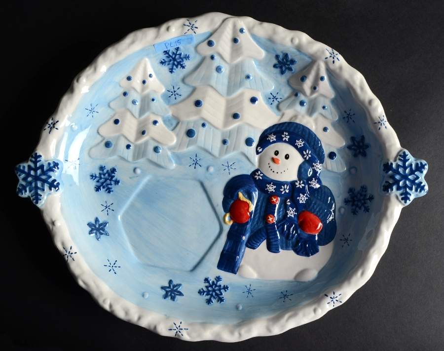 Blue Snowman Chip Bowl/Plate for Chip & Dip Set by Home Trends-1
