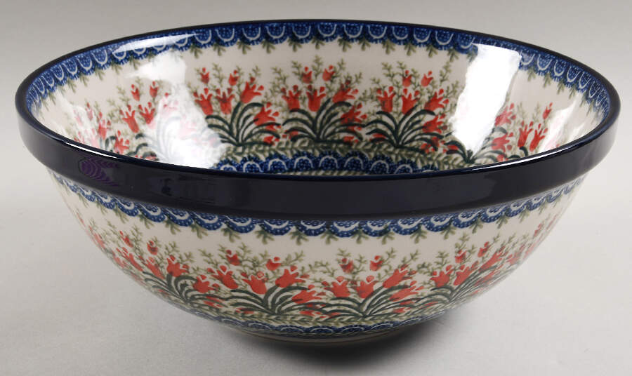 Red Tulip 11" Round Serving Bowl by BOLESLAWIEC-1