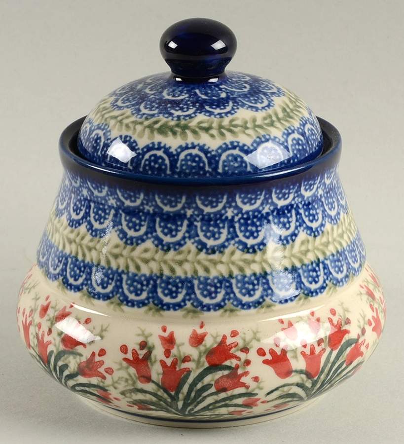 Red Tulip Sugar Bowl & Lid by BOLESLAWIEC-1