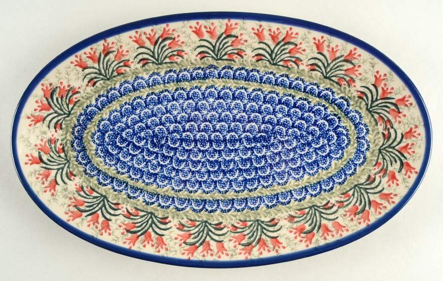 Red Tulip 14" Oval Serving Platter by BOLESLAWIEC-1