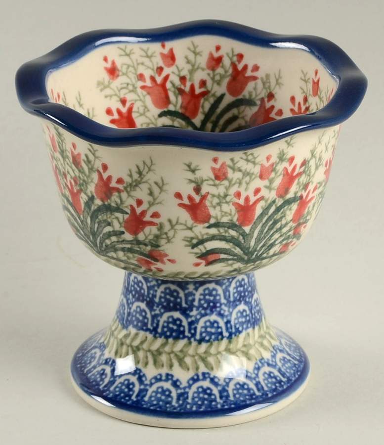 Red Tulip Footed Dessert Bowl by BOLESLAWIEC-1