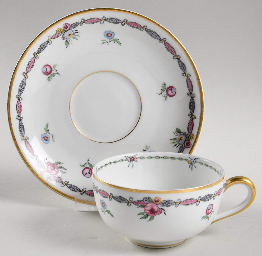 Pompadour Flat Cup & Saucer Set by Bernardaud-1